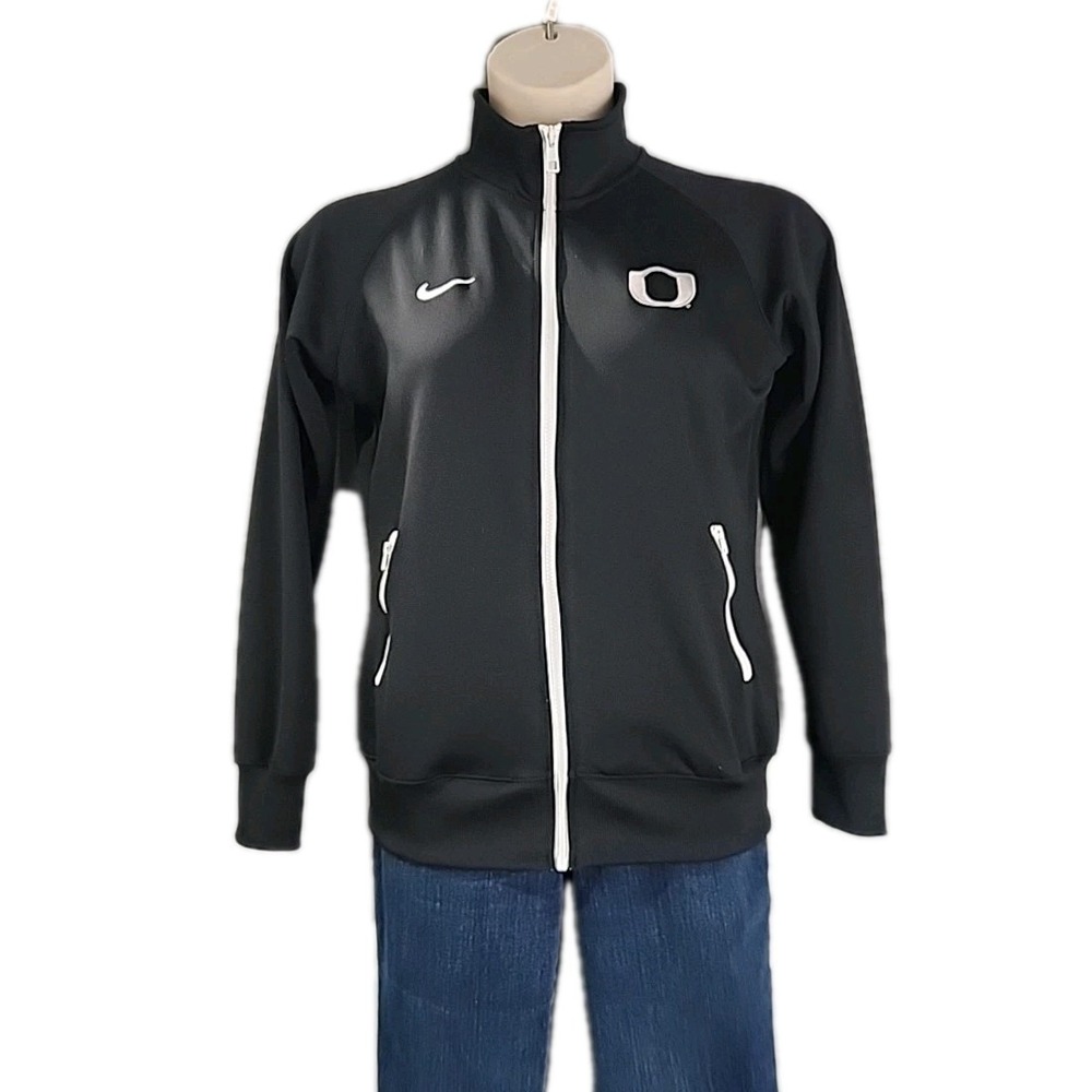 Oregon Ducks Nike Track Jacket Womens Sz Large NCAA Black Silver & White Logos